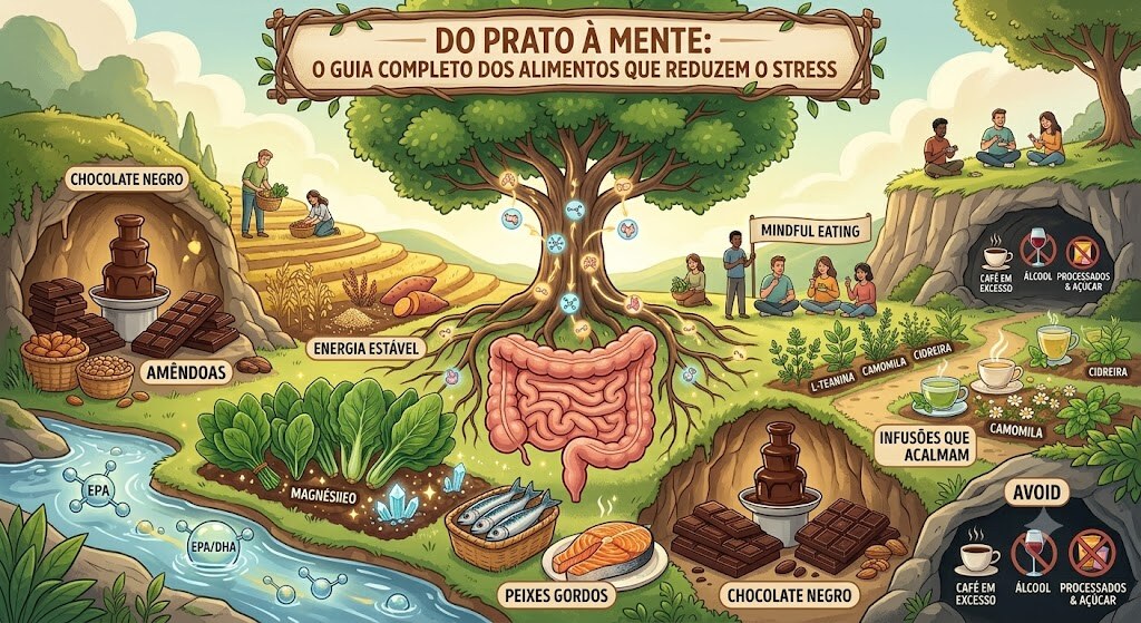 Do Prato à Mente: O Guia Completo dos Alimentos que Reduzem o Stress