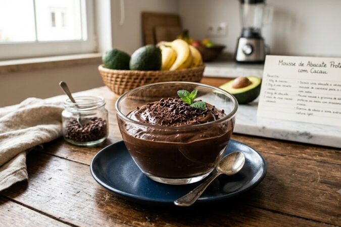 Mousse de Abacate Proteica com Cacau