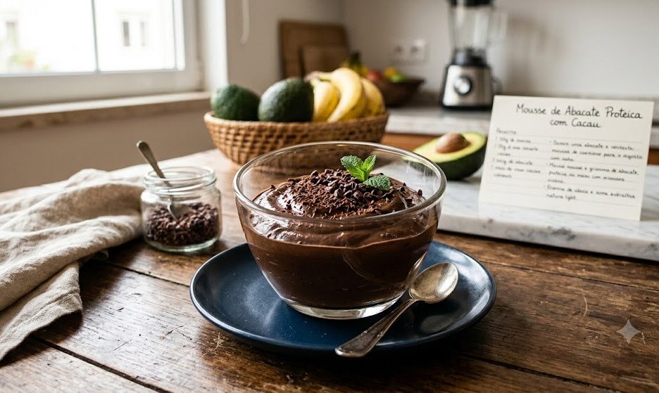 Mousse de Abacate Proteica com Cacau
