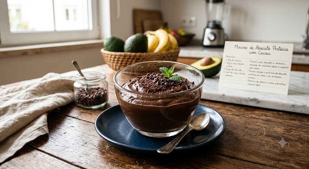 Mousse de Abacate Proteica com Cacau